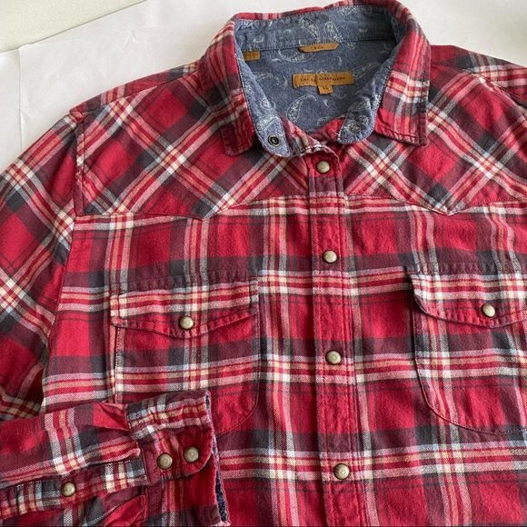 Jachs Girlfriend Bea Western Snap Front Roll Tab Sleeve Flannel Shacket Shirt XL - Picture 5 of 10